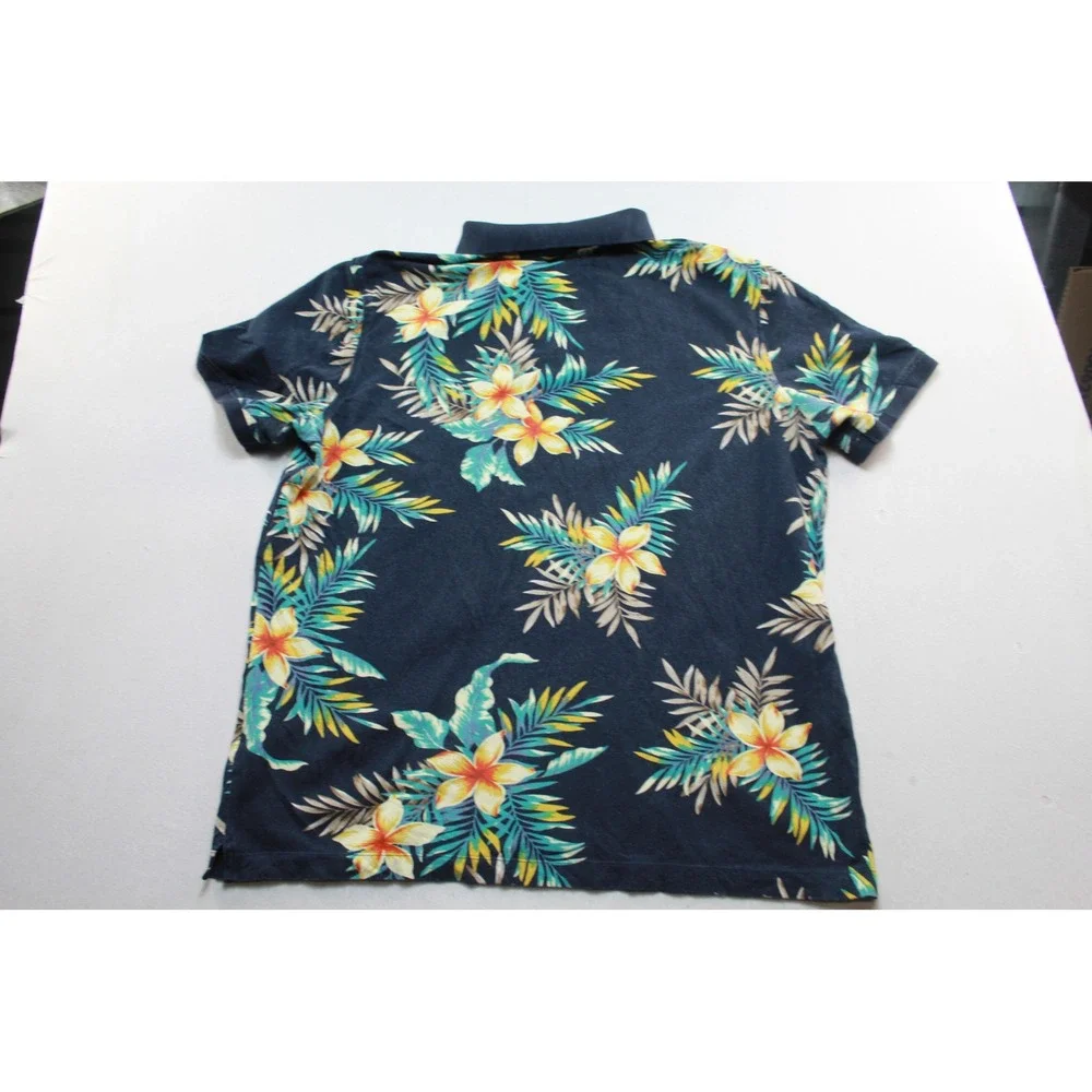 Banana Republic Polo Shirt Mens Extra Large Blue Excellent Tropical Floral Pique